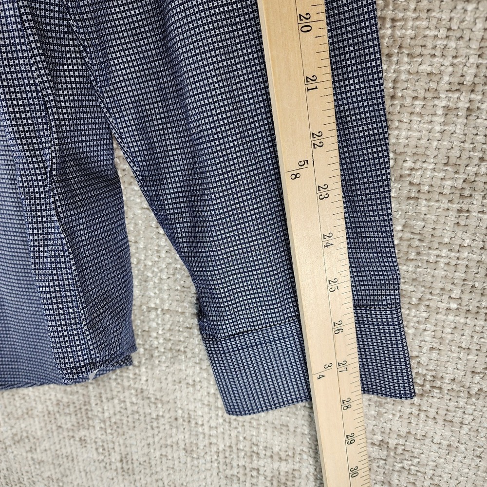 Express Fitted Microplaid Dress Shirt Mens MT Tall Navy White Long Sleeve NWT - Picture 6 of 13